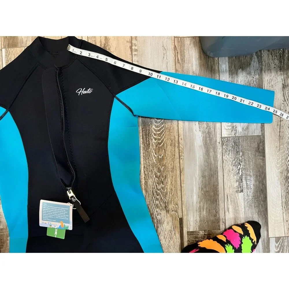 Kids' Wet Suit, long sleeve,Teal & Black One-Piece Swimsuit front zipper